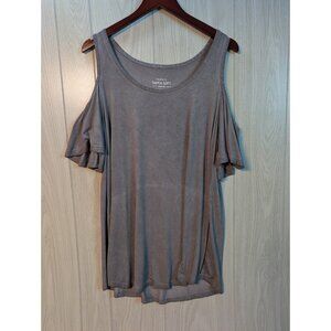 Torrid 1 Super Soft Knits Tunic Top Women's Cold Shoulder Ribbed Gray